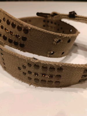 Beige fabric belt with studs and rhinestones, Y2K Boho Grunge style