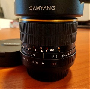 Samyang Fisheye Φακός για Cannon 8mm 1:3.5 σχεδόν καινούργιος σε τέλεια κατάσταση