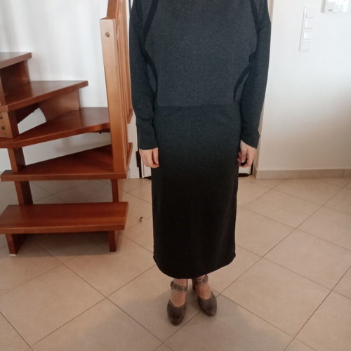 Long dress like new, 2-piece set, grey and black