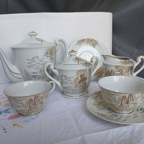 Vintage Japanese Kutani tea set used, 7 pieces