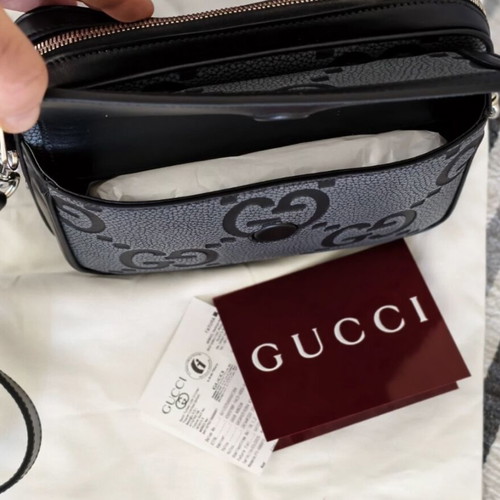 Gucci GG Jumbo μικρή τσάντα χιαστί καινούργια, μαύρο και γκρι