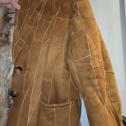 Women's fur with real beaver leather used, size M, white and brown