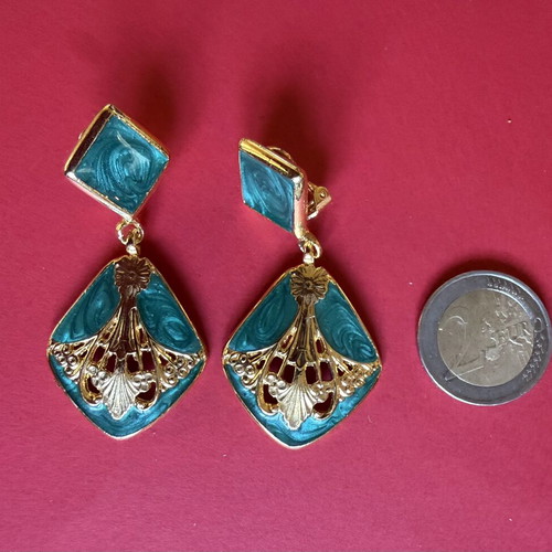 Vintage earrings set of 5 pairs turquoise and gold, like new
