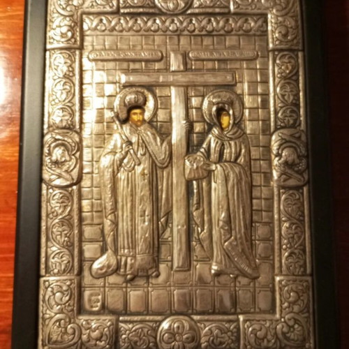 Saint Constantine and Saint Helen Silver Icon 950 Like New