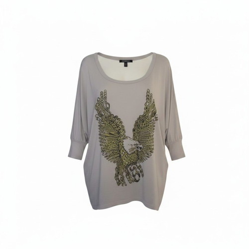 Lauren Moshi Tunic Shirt used, eagle graphic, small, grey