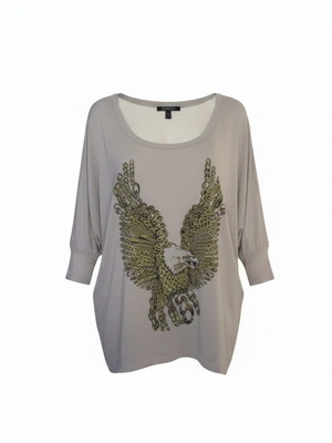 Lauren Moshi Tunic Shirt used, eagle graphic, small, grey