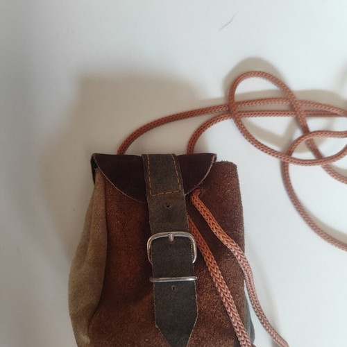 Handmade leather pouch shoulder bag used, suede, vintage style