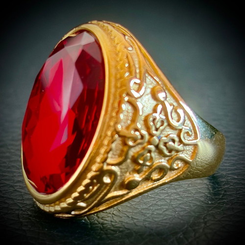 Ruby Sultan stainless steel ring with red crystal, M FORGE