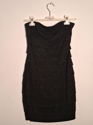 Black mini strapless dress with rhinestones used