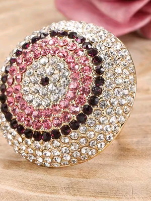Strass ring new, adjustable, white and pink