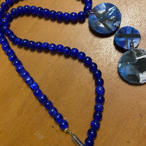 Necklace set with earrings new, handmade with glass stones 55 cm