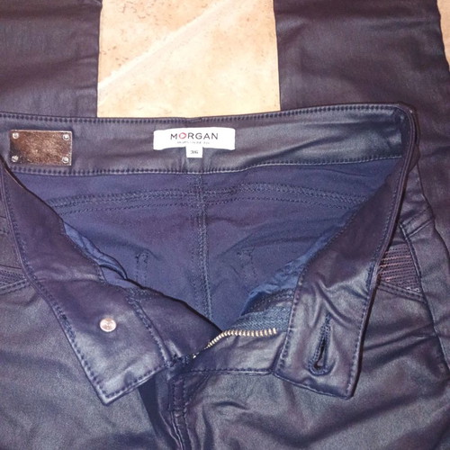 Morgan pants with leather look new, size 36, dark blue