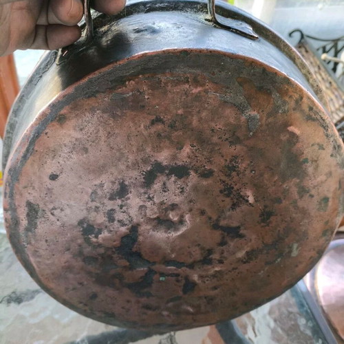 Copper low pot used antique 19th century