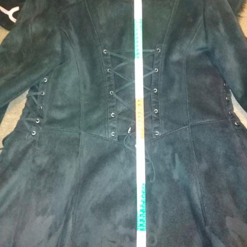 Women's suede coat new black with fur and suede cord details