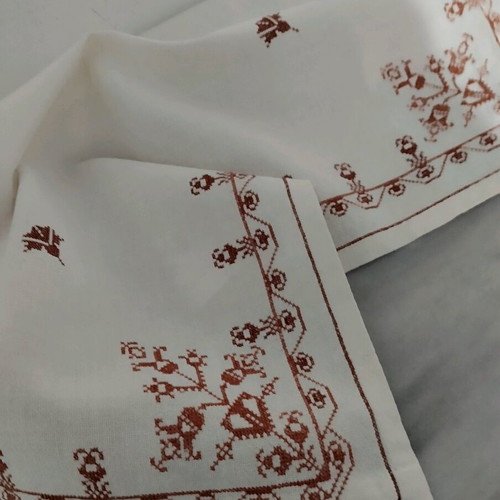 Old embroidered tablecloth like new 63x63 cm, monochrome