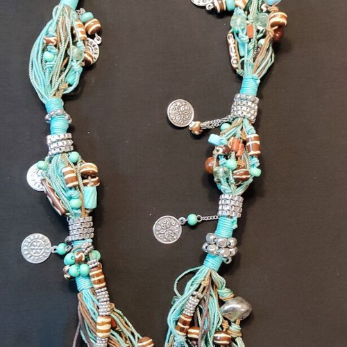 Handmade necklace with multiple turquoise cords Boho Statement like new