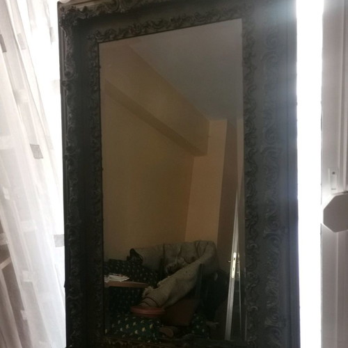 Antique mirror used with carved frame and bijou glass