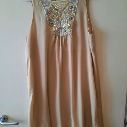 Promod dress short sleeveless with embroidered bust size 40 new beige