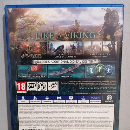 Assassin's Creed Valhalla Drakkar Edition empty case for PS4, used