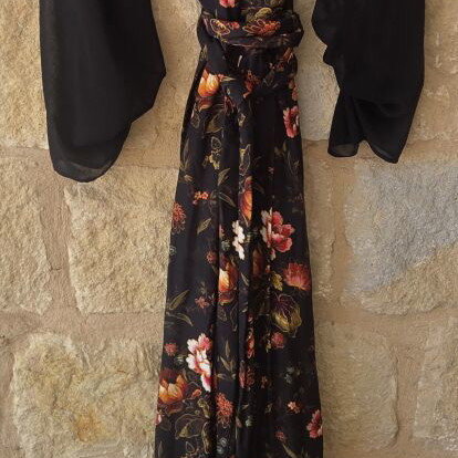 Finery Floral Print Maxi Jumpsuit like new, colorful, sheer sleeves