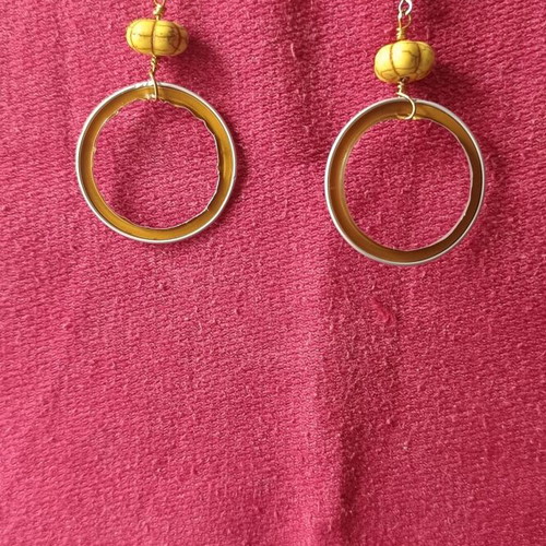 Handmade hoop earrings with coffee capsules and yellow stone, new