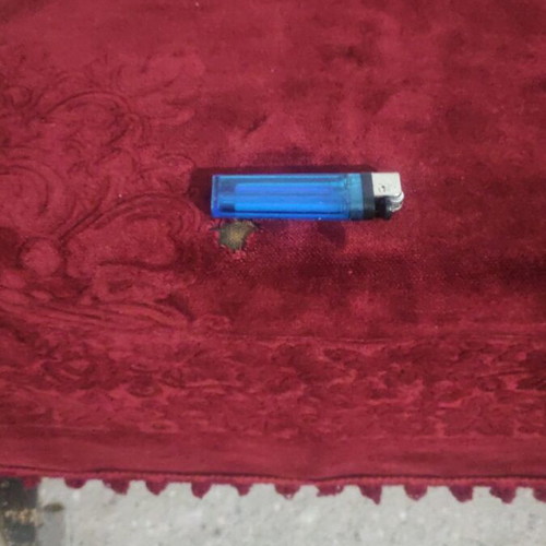 Velvet tablecloth used, burgundy with imperfections