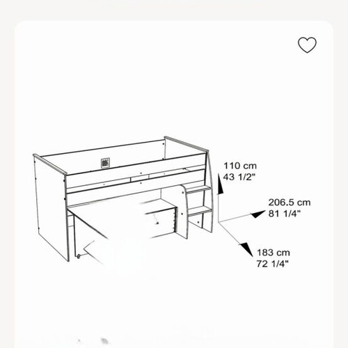 Low bunk bed like new with under-bed cabinet, no mattress