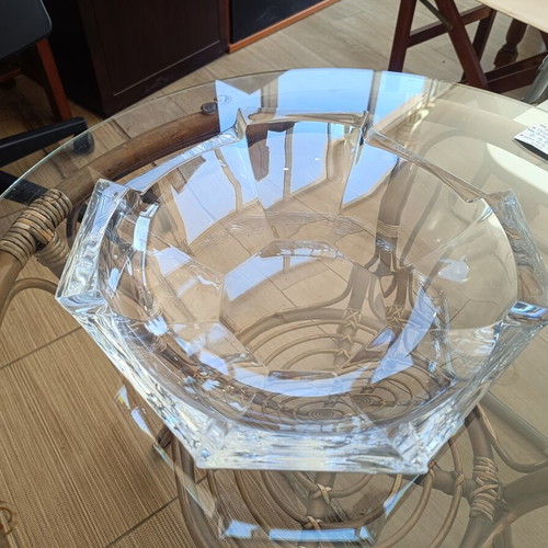 Large glass bowl fruit bowl, polygonal shape, clear thick glass