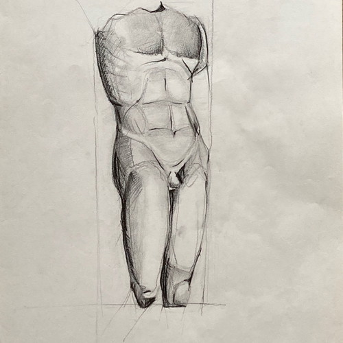 Painting used, pencil on paper 35 x 50