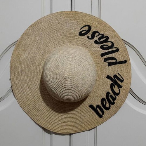 Straw hat round like new, beige and black