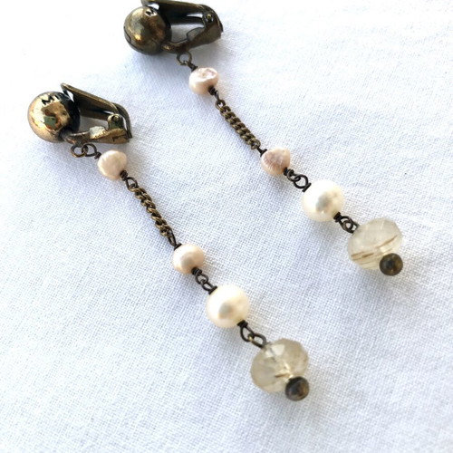 Vintage Donatella Pellini Milano Clip Earrings with Pearls like new