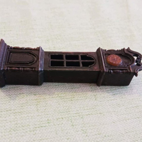Vintage Metal Grandfather Clock Miniature Used, Made in Hong Kong 70s-80s