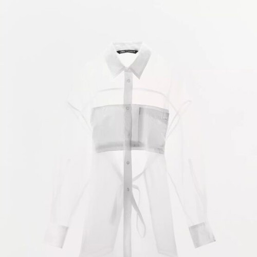 Zara organza poplin shirt new, white with belt