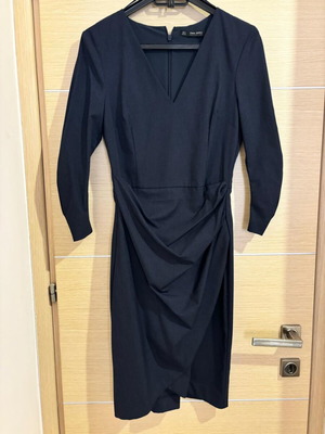 Zara office dress below the knee with 3/4 sleeve like new, blue