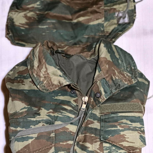 Camouflage jacket used, with inner lining and hood, 2 pieces