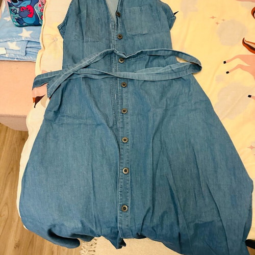 Midi denim dress like new with belt blue