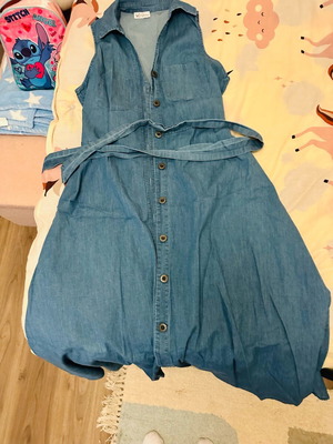 Midi denim dress like new with belt blue