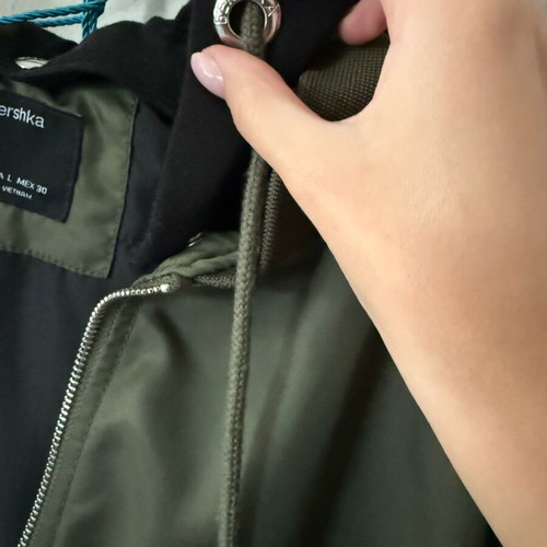 Bomber jacket khaki oil like new with detachable hood size Large
