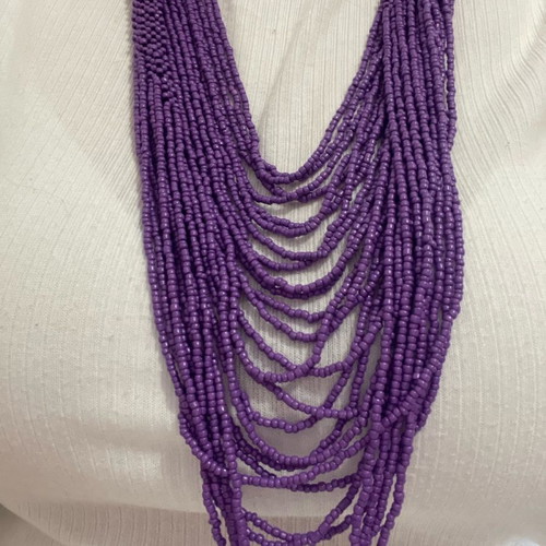 Retro glass seed bead multi strand necklace in lilac, new