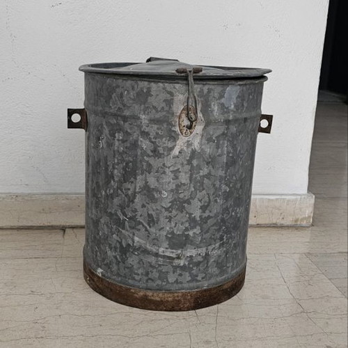 Antique collectible galvanized grain storage bin used