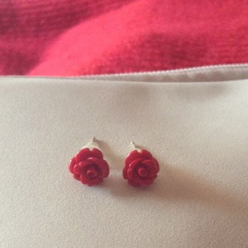 Stud earrings red rose