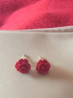 Stud earrings red rose
