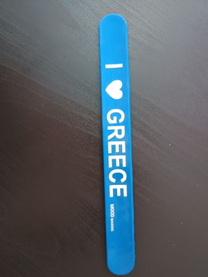 Slap bracelet I love Greece, blue and white