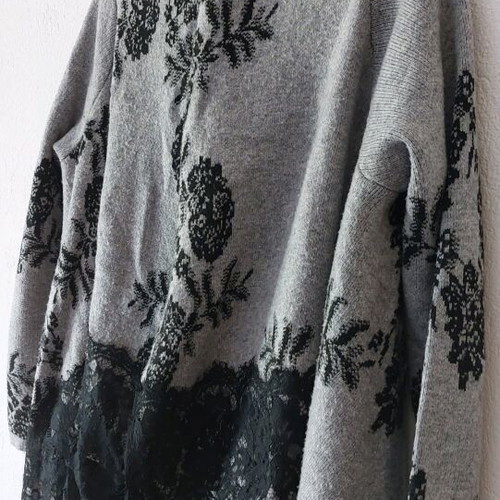 Gray viscose cardigan with black lace asymmetrical like new, one size