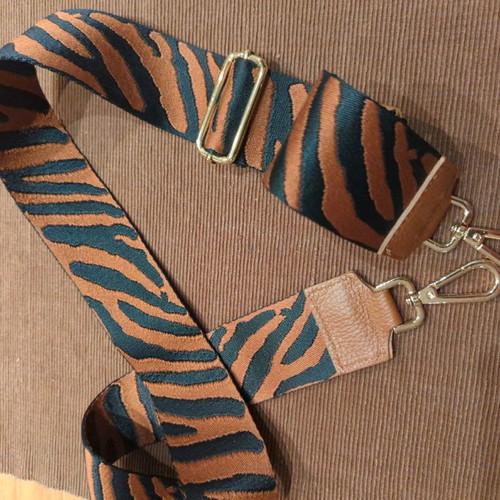 Animal print bag strap brown black new with gold details