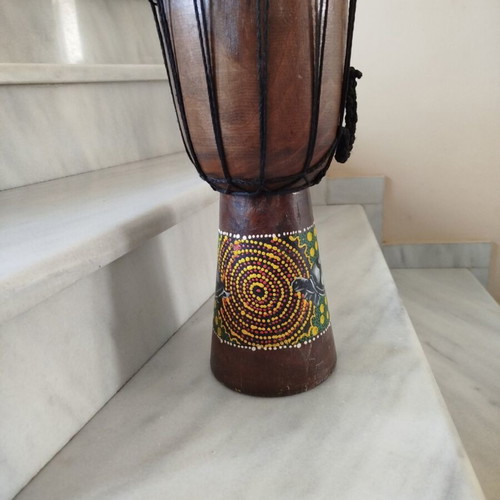 Djembe drum like new with dot art turtle decoration