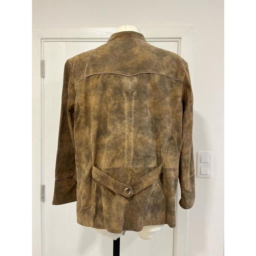 Vintage German Leather Coat Jacket Alphorn Size 56 2XLarge like new
