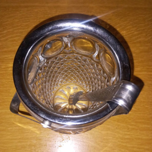 Vintage crystal ice bucket with silver-plated handle like new