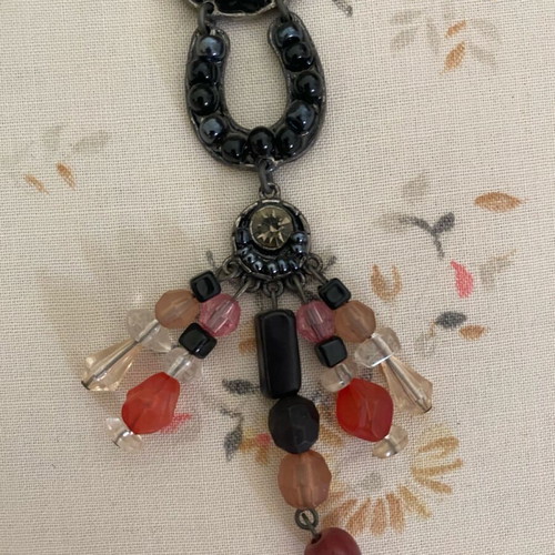 Necklace black with multicolored beads new