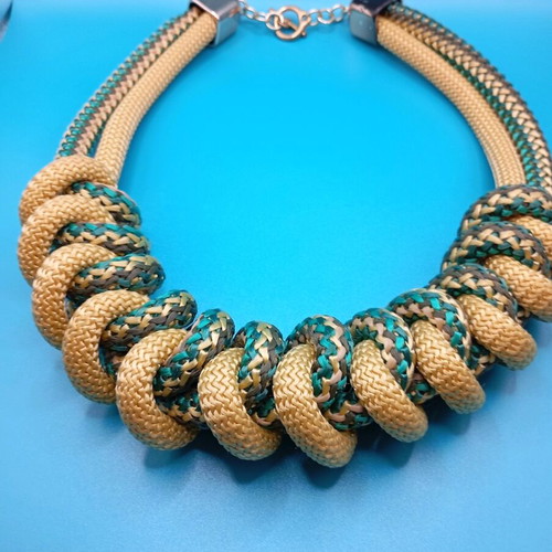 Handmade necklace new from braided cords green and yellow